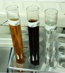 Resin desorbed solution, NF concentration and NF permeate from left to right 